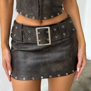 Outcast Brylee Mini Skirt Brown Leather